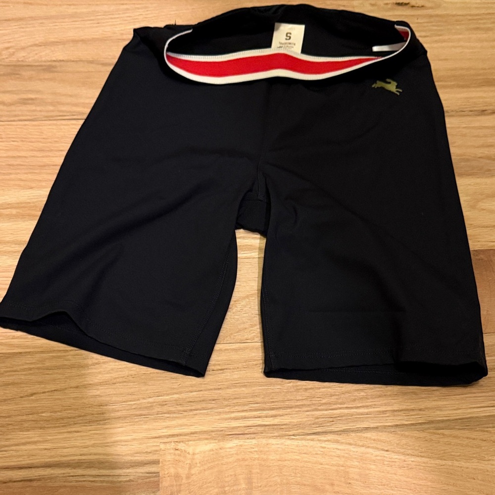 Black Athletic Compression Bike Shorts with Red-Trim Waistband